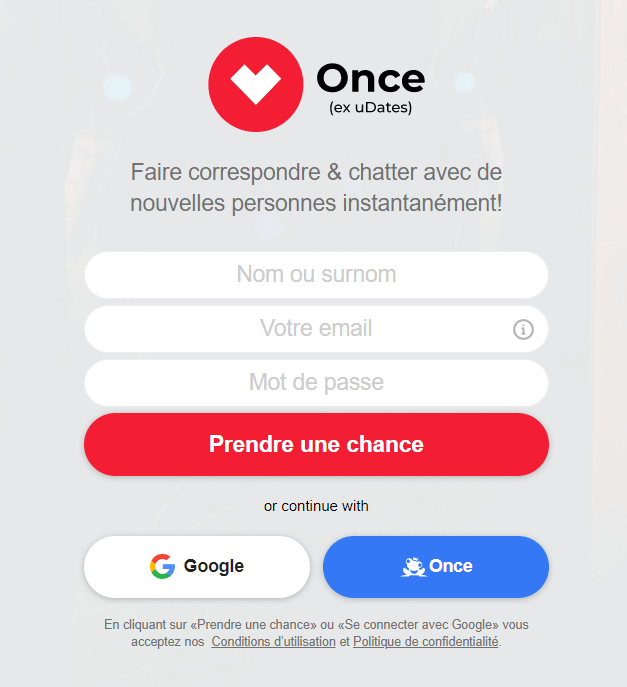 s'inscrire sur once